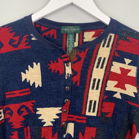Lauren Ralph Lauren Jeans Southwestern Henley Shirt Elbow Patches Medium Petite - Picture 4 of 7